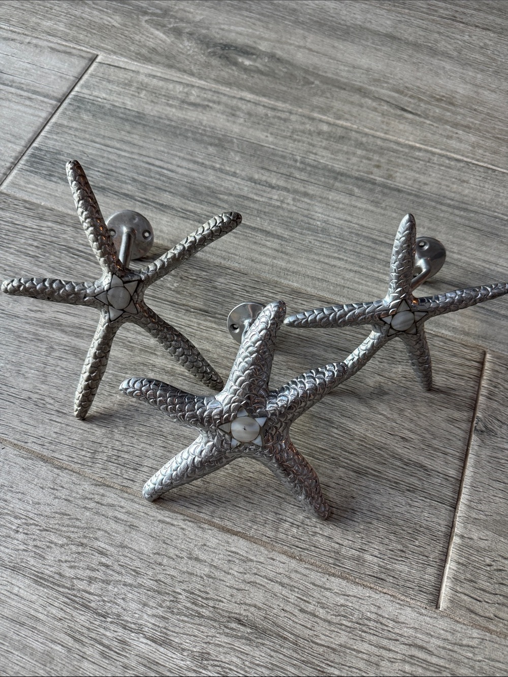 Silver and mother of pearl Starfish Wall Hook - Coastal Home Wall Decor